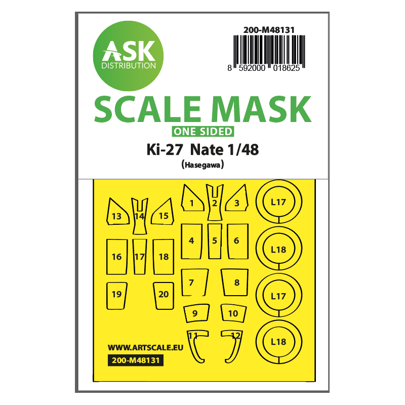 Ki-27 Nate one-sided self adhesive masks for clear parts and masks for the wheels for Hasegawa.