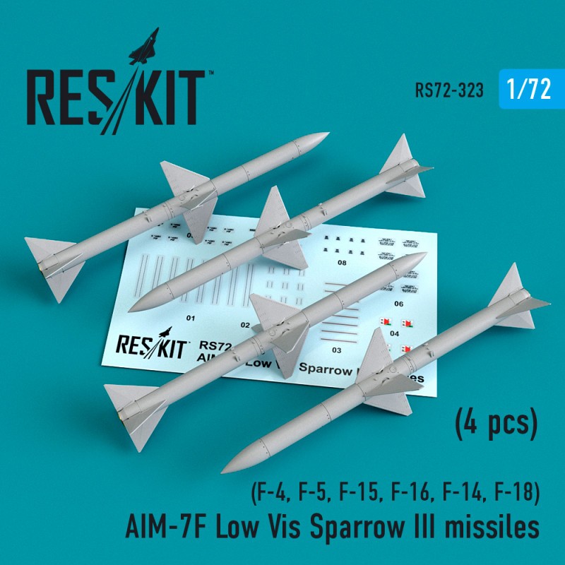 Accessoire Missiles AIM-7F Low Vis Sparrow III (4pcs) (F-4, F-5, F-15, F-16, F-14, F-18)