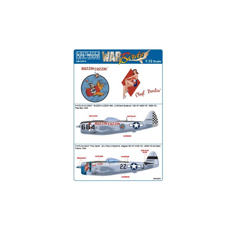 Décal Republic P-47D Thunderbolt 44-20437 2Z-J 'Phil Darlin' Lt Robert E. Wagner 405th FG 9th AF - P-47D-27 42-26947 6B-4 'Buzzi