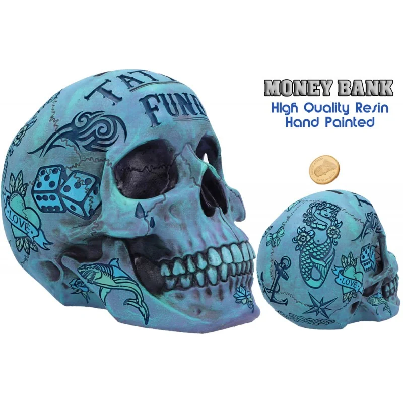 Tirelire Blue tattoo skull money box
