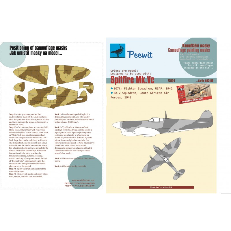 Masques de peinture à motif camouflage Supermarine Spitfire Mk.Vc (conçus pour être utilisés avec les kits Airfix A02108)