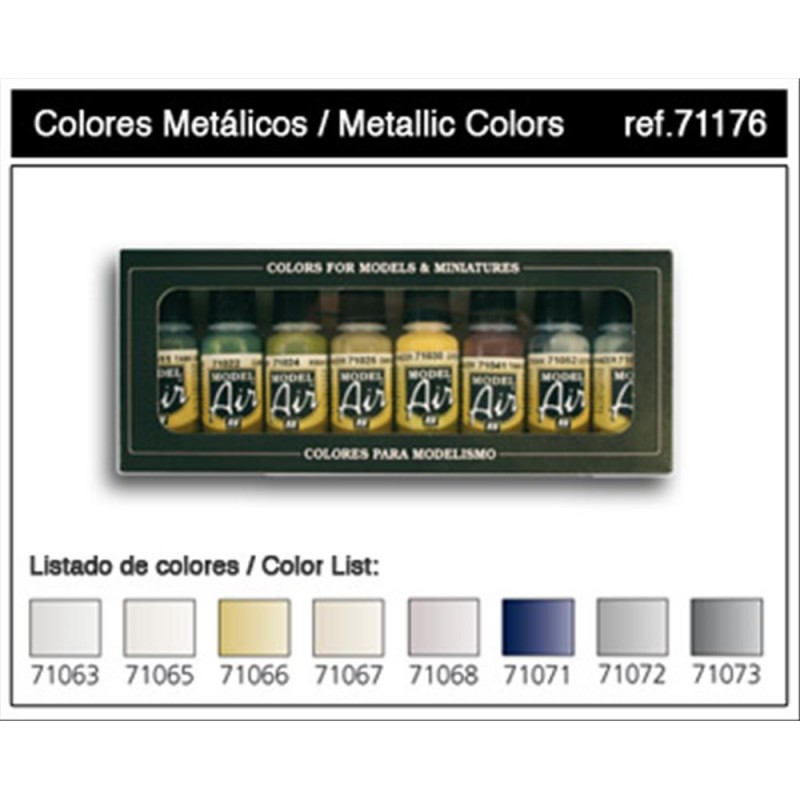 Peinture Vallejo MODEL AIR Color: set 8 couleurs acryliquesi 17 ml couleurs métalliques