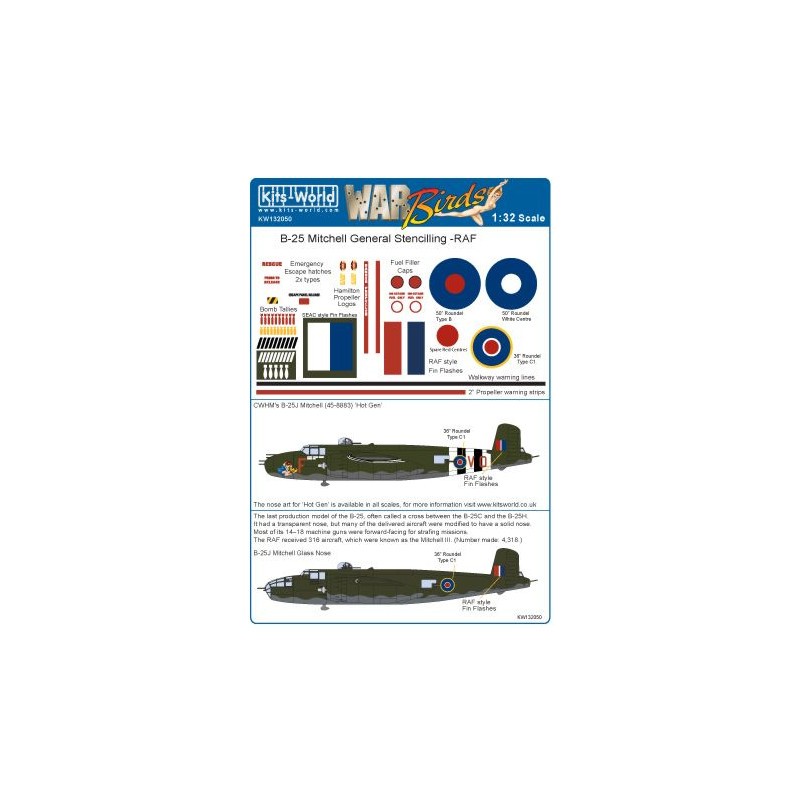 Décal Marquages ​​généraux nord-américains B-25J Mitchell RAF & SEAC