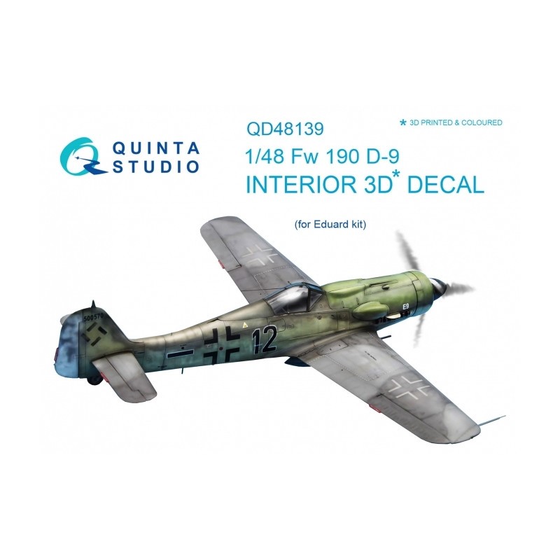 Décalcomanie Focke-Wulf Fw-190D-9 Intérieur imprimé en 3D et coloré sur papier autocollant (conçu pour être utilisé avec les kit