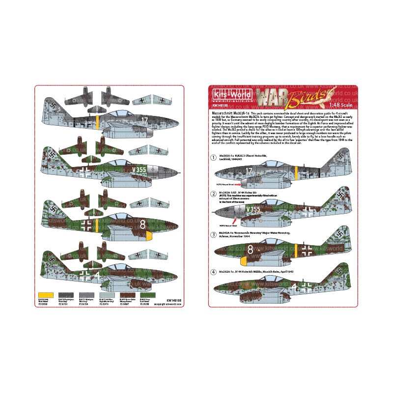 Décal Messerschmitt Me-262A-1a III/EJG 2 Oberst Heinz Bär, Lechfeld, 1944/45.Me262A-1/U5