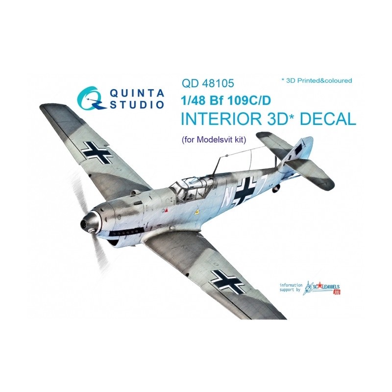 Décalcomanie Messerschmitt Bf-109C/Bf-109D Intérieur coloré et imprimé en 3D sur papier autocollant (conçu pour être utilisé ave