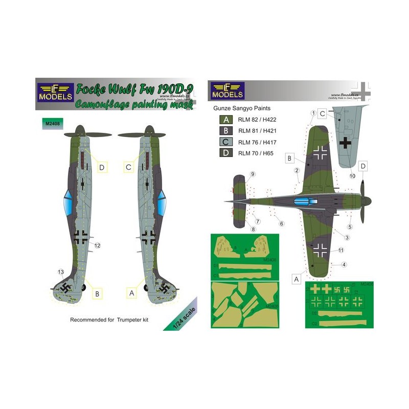 Masque de peinture à motif camouflage Focke-Wulf Fw-190D-9 (conçu pour être utilisé avec les kits Trumpeter)