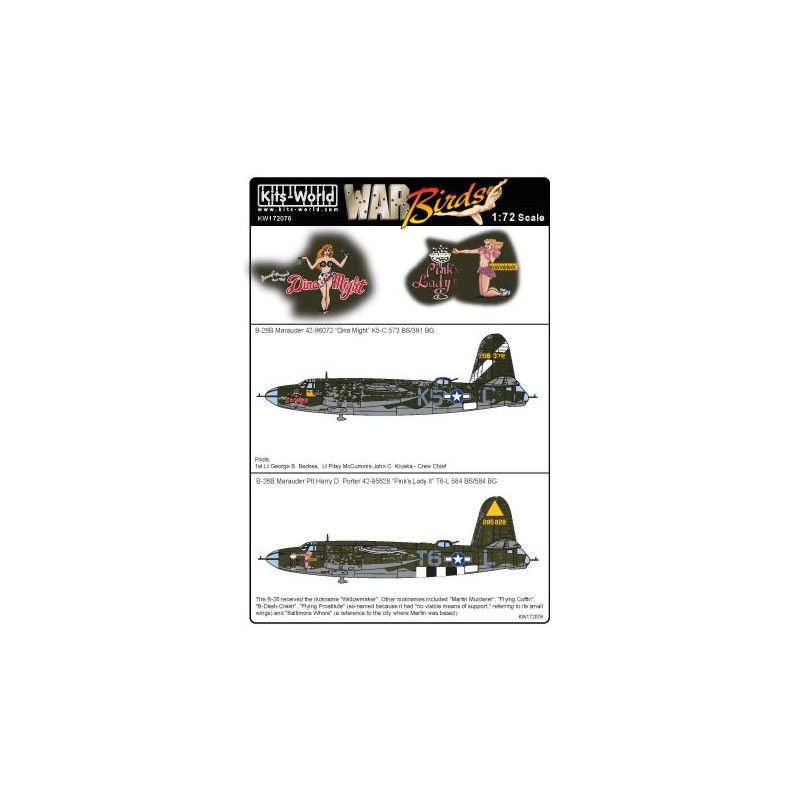 Décal Martin B-26B Marauder 42-95828 Pinks Lady' 584 BS/584 BG - B-26B Marauder 42-96072 'Dina Might' 573 BS/391 BG