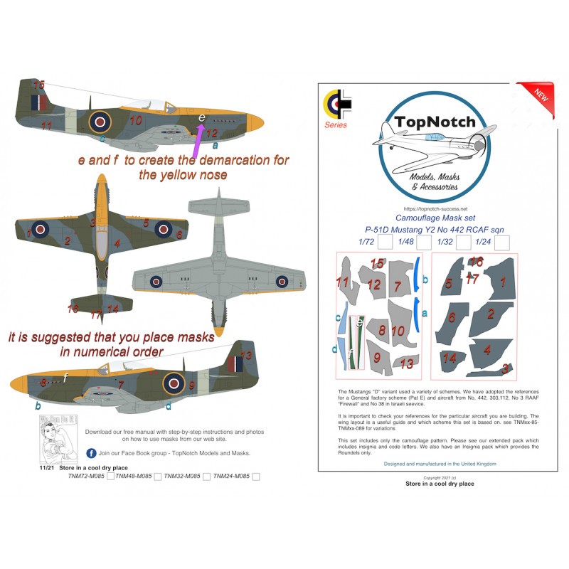 Accessoire North-American P-51D Mustang Y2 No 442 RCAF sqn camouflage peinture masque