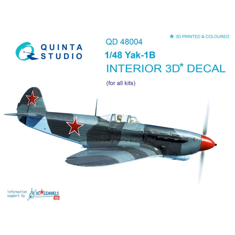 Décalcomanie Yakovlev Yak-1B (production tardive) Intérieur imprimé en 3D et coloré sur papier autocollant (conçu pour être util