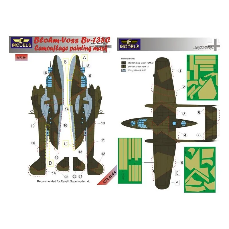 Masque de peinture à motif camouflage Blohm-und-Voss Bv-138C-1 'Clog' (conçu pour être utilisé avec les kits Revell et Supermode