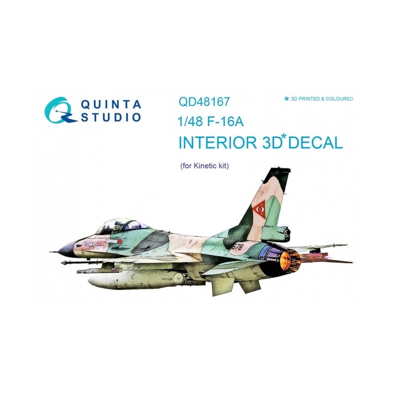 Décalcomanie General-Dynamics F-16A Intérieur coloré et imprimé en 3D sur papier autocollant (conçu pour être utilisé avec les k