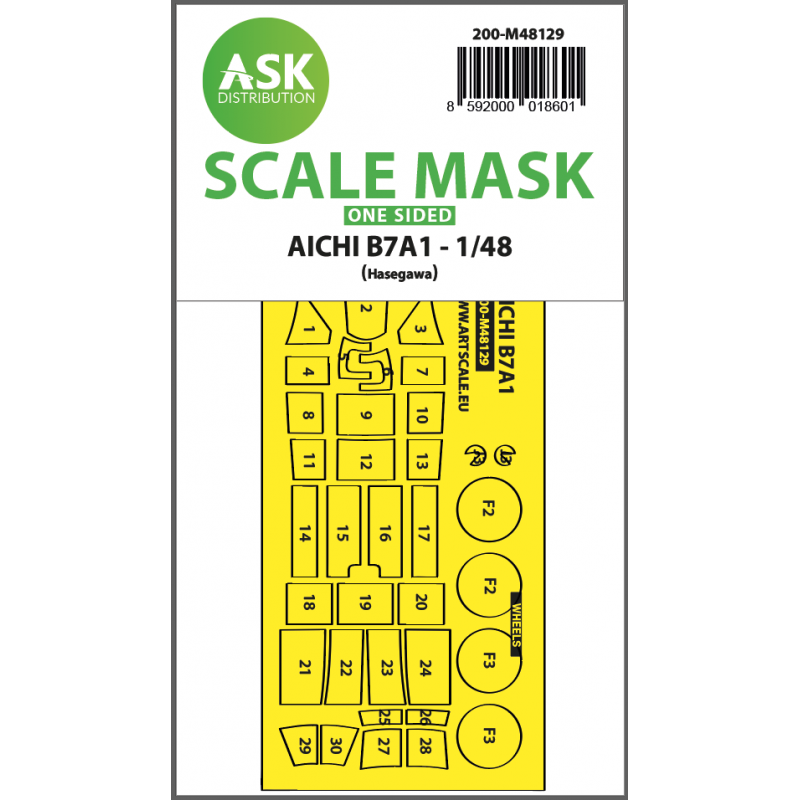 AICHI B7A1 one-sided self adhesive masks for clear parts and masks for the wheels for Hasegawa.