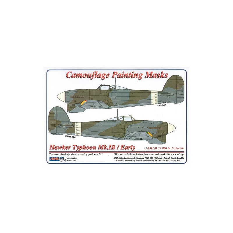 Masque de peinture à motif camouflage Hawker Typhoon Mk.Ib / Early version (conçu pour être utilisé avec les kits Revell)