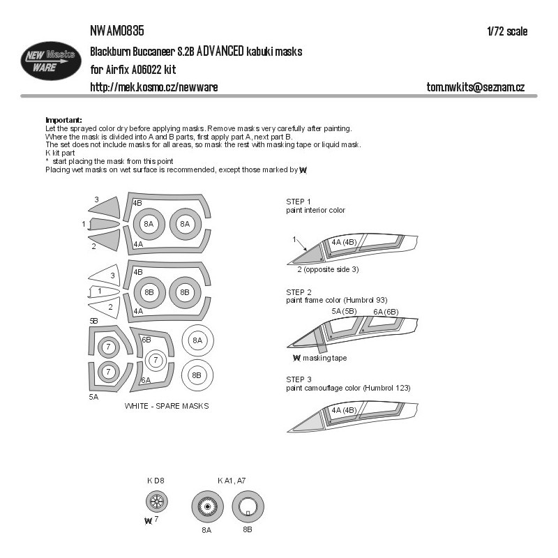 Masques kabuki Blackburn Buccaneer S.2B ADVANCED auvent d'avion comprenant cadre, roues (conçu pour être utilisé avec les kits A