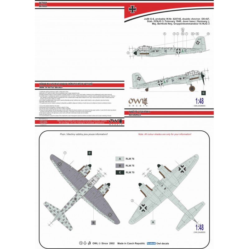 Décal Junkers Ju-88G-6 (Ney) D5+AF (IV./NJG 3)