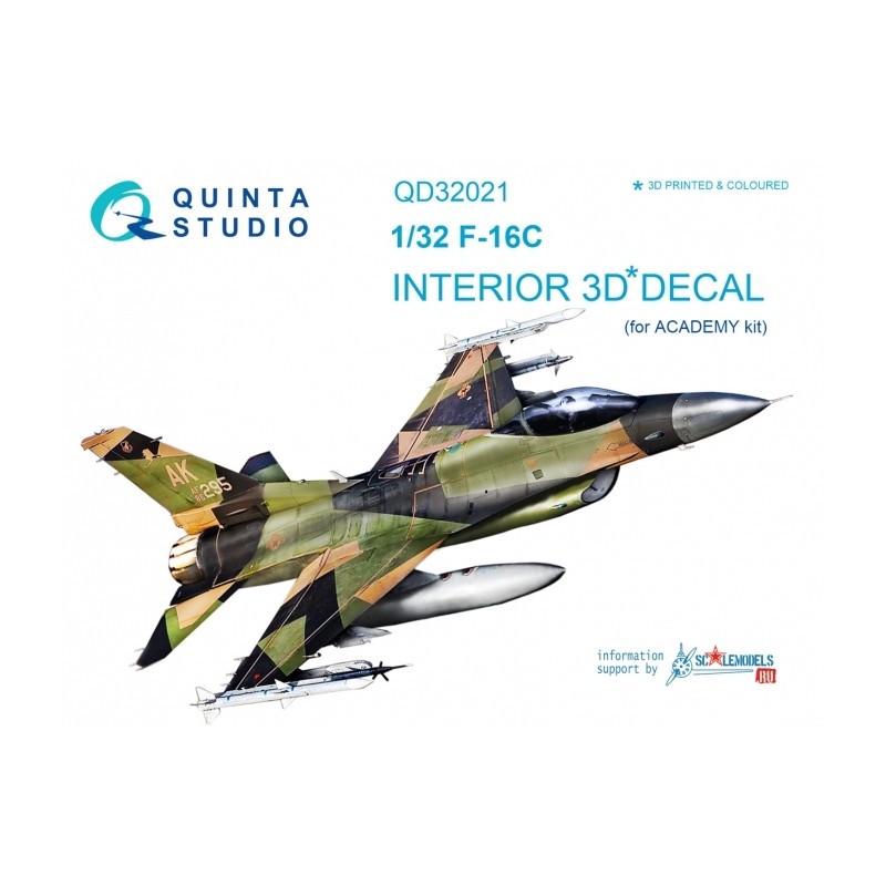Décalcomanie Lockheed-Martin F-16C Intérieur coloré et imprimé en 3D sur papier autocollant (conçu pour être utilisé avec les ki