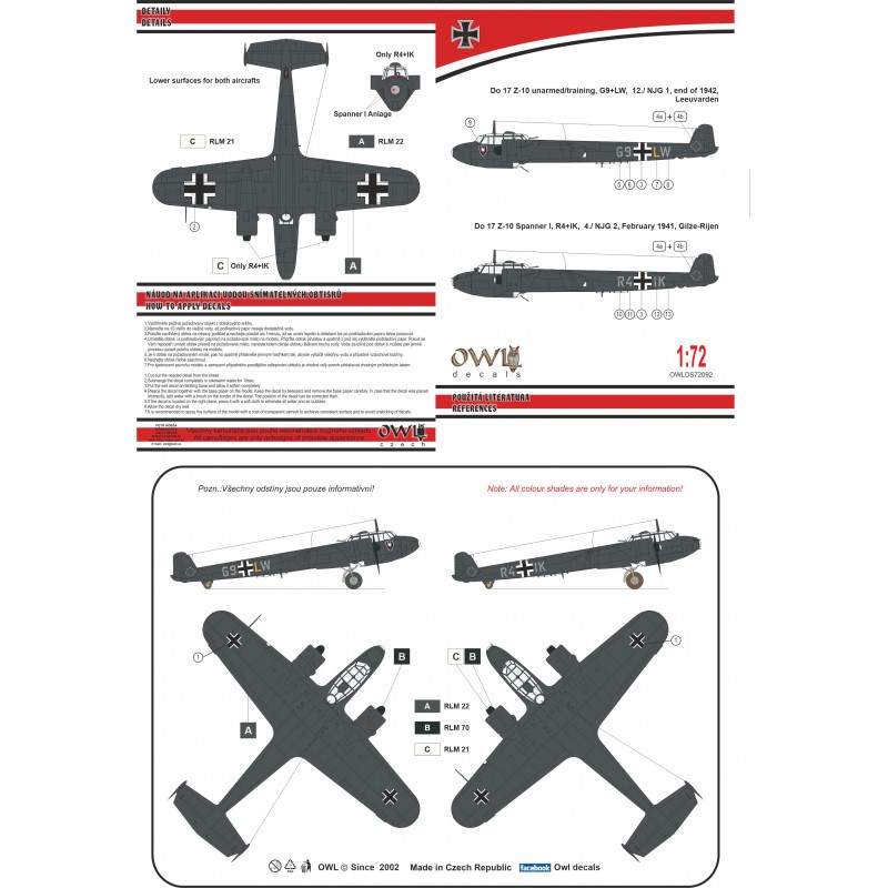 Décal Dornier Do-17Z-10 G9+LW ou R4+IK