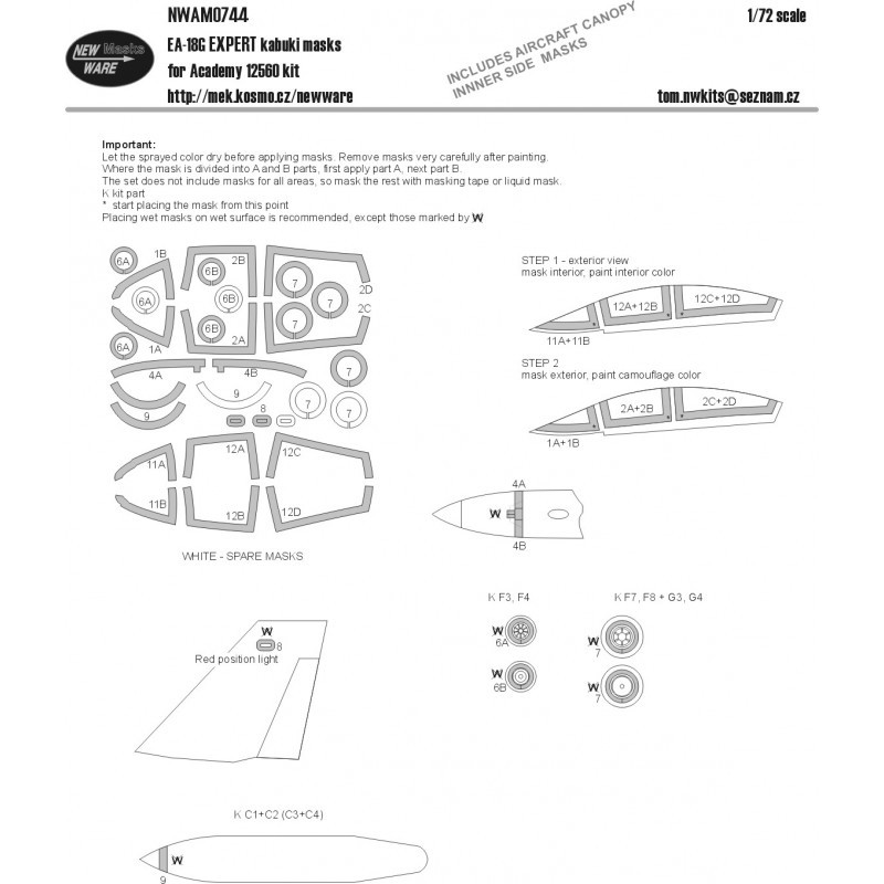 Grumman E/A-18G Growler EXPERT masques kabuki verrière de l'avion, y compris les masques latéraux intérieurs, les roues, le nez
