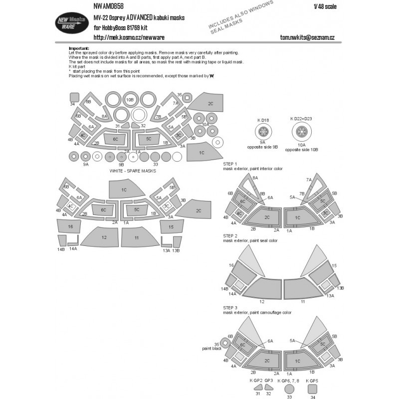 Masques Kabuki ADVANCED Bell-Boeing MV-22 Osprey (conçus pour être utilisés avec les kits Hobby Boss HB81769)