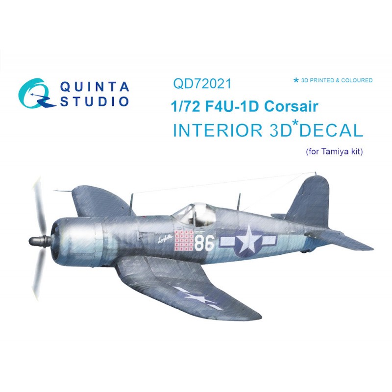 Décalcomanie Vought F4U-1D Corsair Intérieur coloré et imprimé en 3D sur papier autocollant (conçu pour être utilisé avec les ki