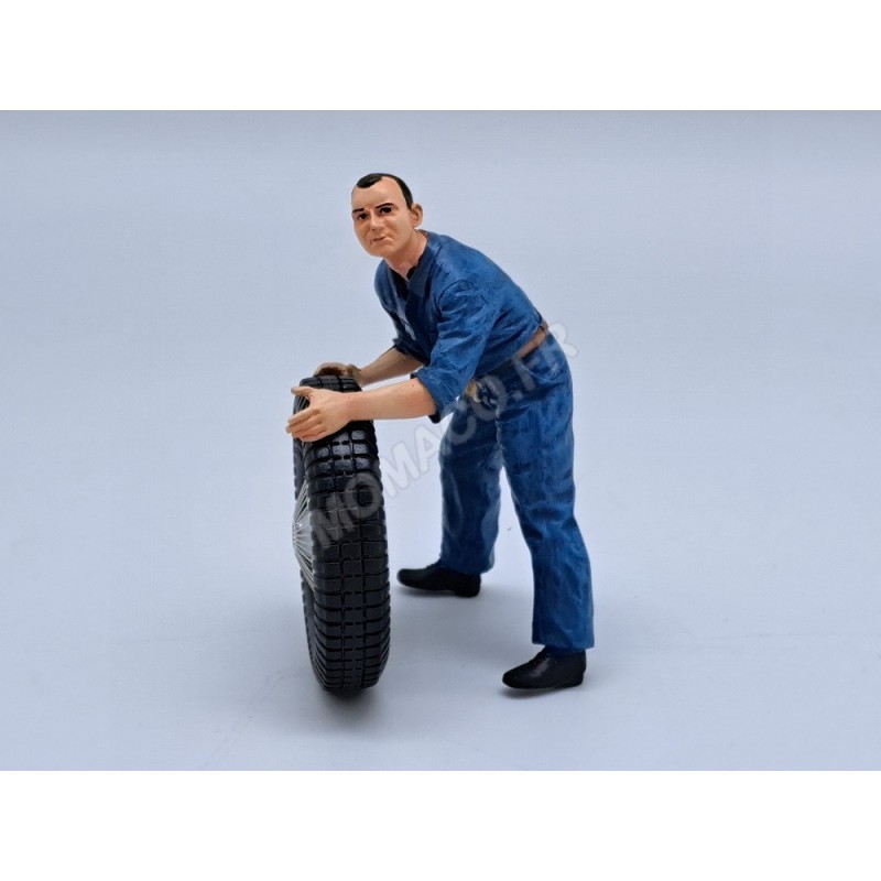 Figurine georges porteur de roue bugatti t59 bleu