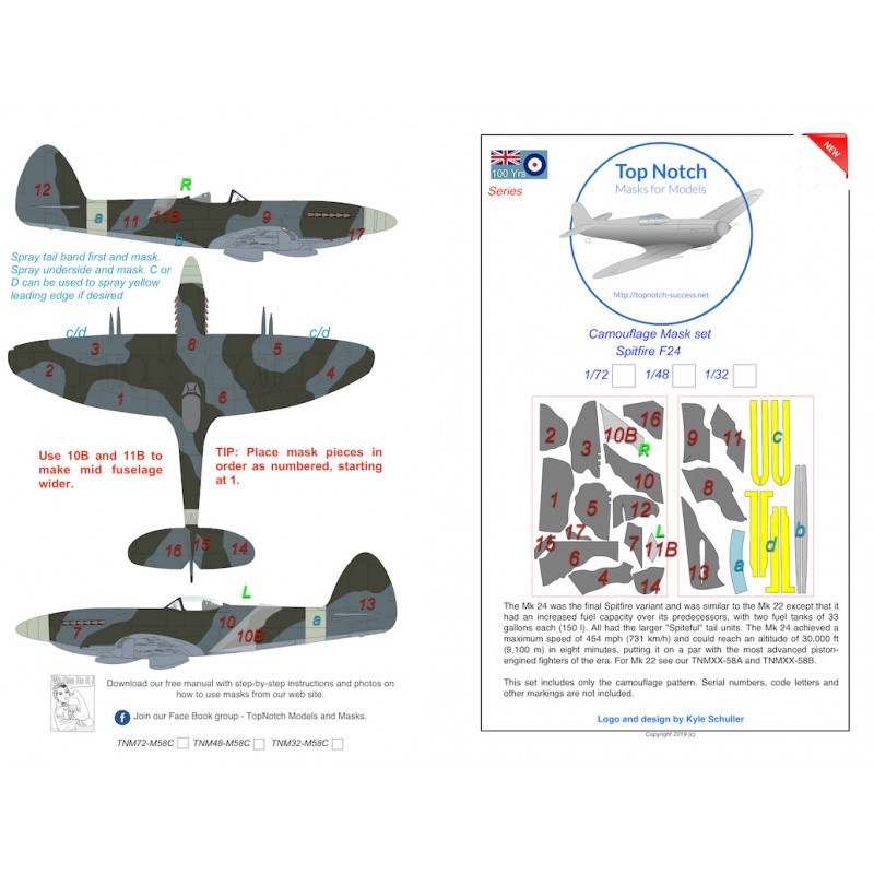 Accessoire Masque de peinture motif camouflage Supermarine Spitfire Mk.24