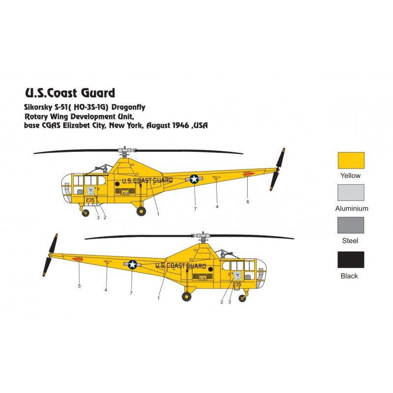 Maquette Sikorsky HO-3S-1G Dragonfly / USCG 1 kit en sac avec masque de peinture auvent