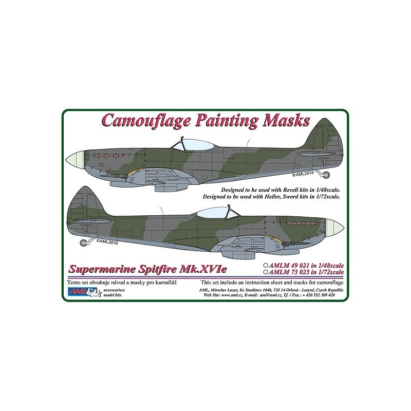Masque de peinture à motif camouflage Supermarine Spitfire Mk.XVIe (conçu pour être utilisé avec les kits Heller et Sword)