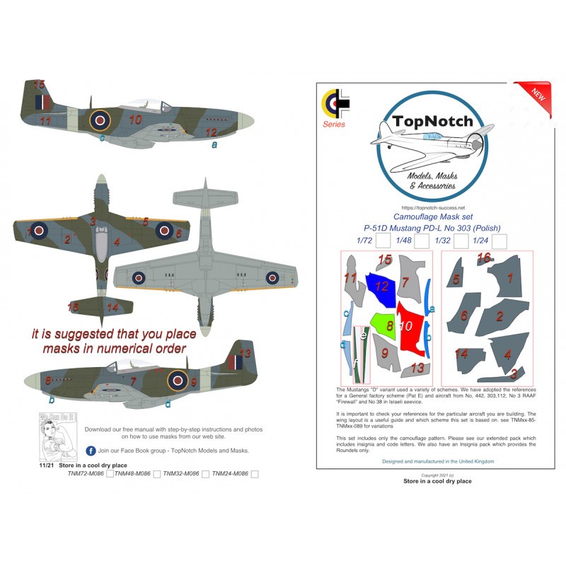 Masque de peinture à motif camouflage North-American P-51D Mustang PD-L No 303 (polonais) (conçu pour être utilisé avec les kits