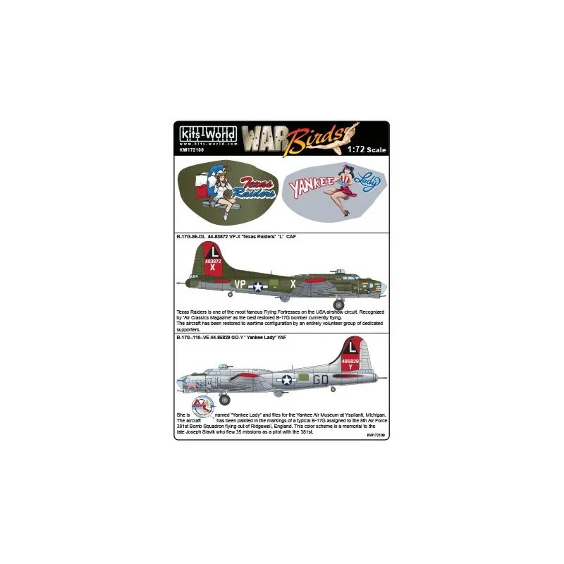 Décal Boeing B-17G-95-DL Flying Fortress 44-83872 VP-X 'Texas Raiders' 'L' CAF - B-17G?110?VE 44-85829 GD-Y 'Yankee Lady' 'L' YA