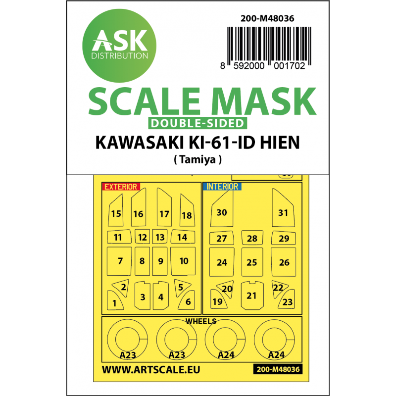 Masques de roue et de verrière Kawasaki Ki-61-ID Hien (intérieur et extérieur) (conçus pour être utilisés avec les kits Tamiya)