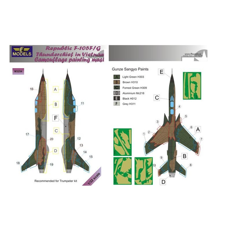 Masques de peinture à motif camouflage Republic F-105F/G Thunderchief (conçus pour être utilisés avec les kits Trumpeter)[F-105G