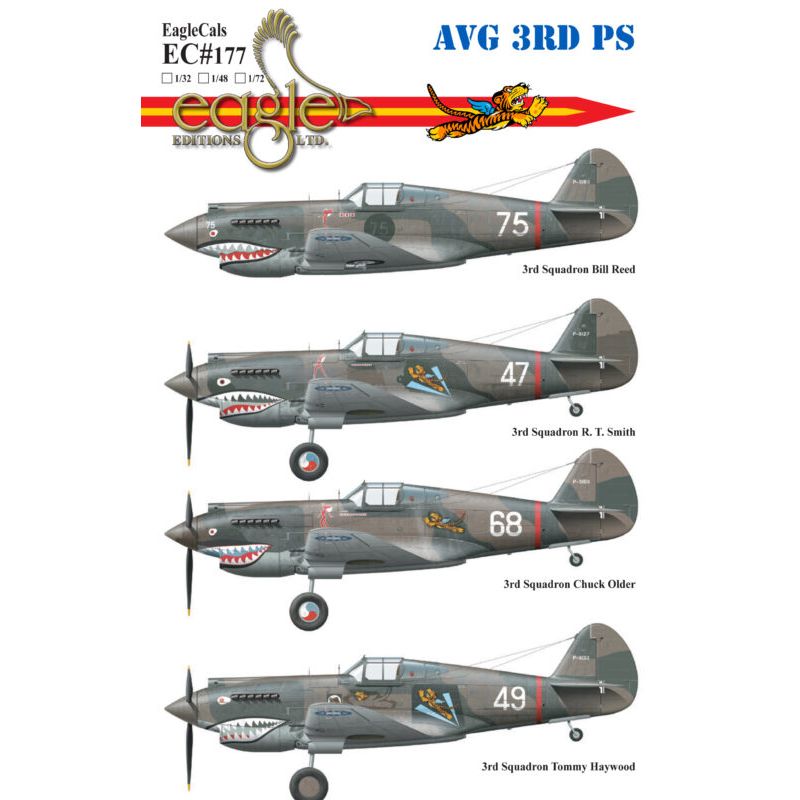 Décal Curtiss P-40 de l'AVG 3rd Pursuit Squadron47 Numéro de série : P-8127, Pilot