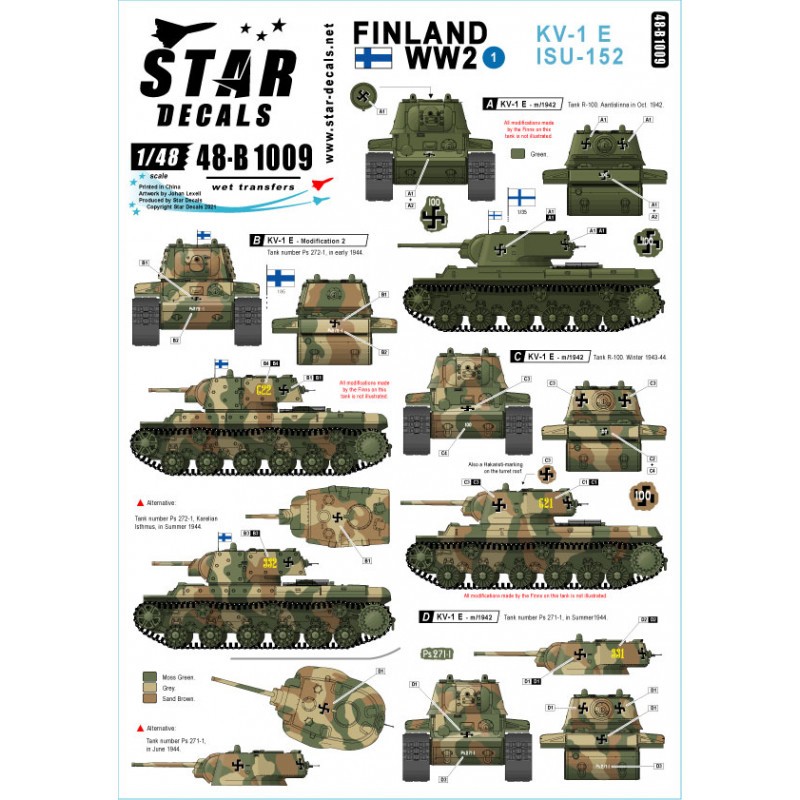 Décal Finlande WW2 1. Chars lourds KV-1E et ISU-152.
