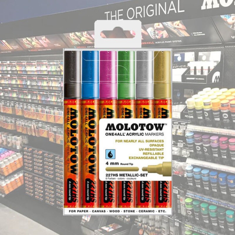 Molotow Acrylic Marker One4All 4mm Wallet Metallic Set 6 pcs