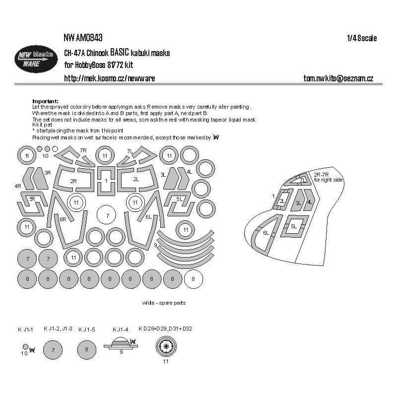 Boeing CH-47A Chinook BASIC masques kabuki toutes les fenêtres, autres pièces claires, roues