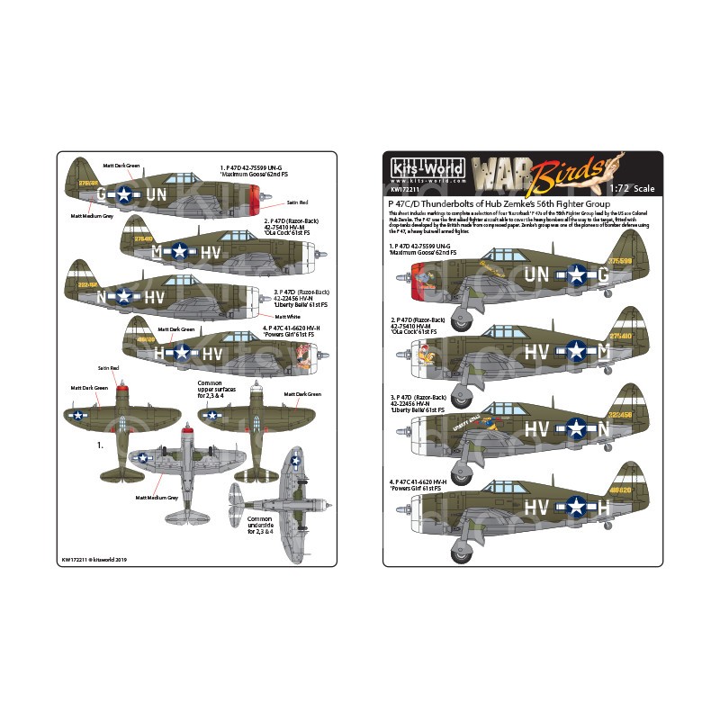 Décal Republic P-47C / D Thunderbolts du 56e groupe de chasse de Hub Zemke