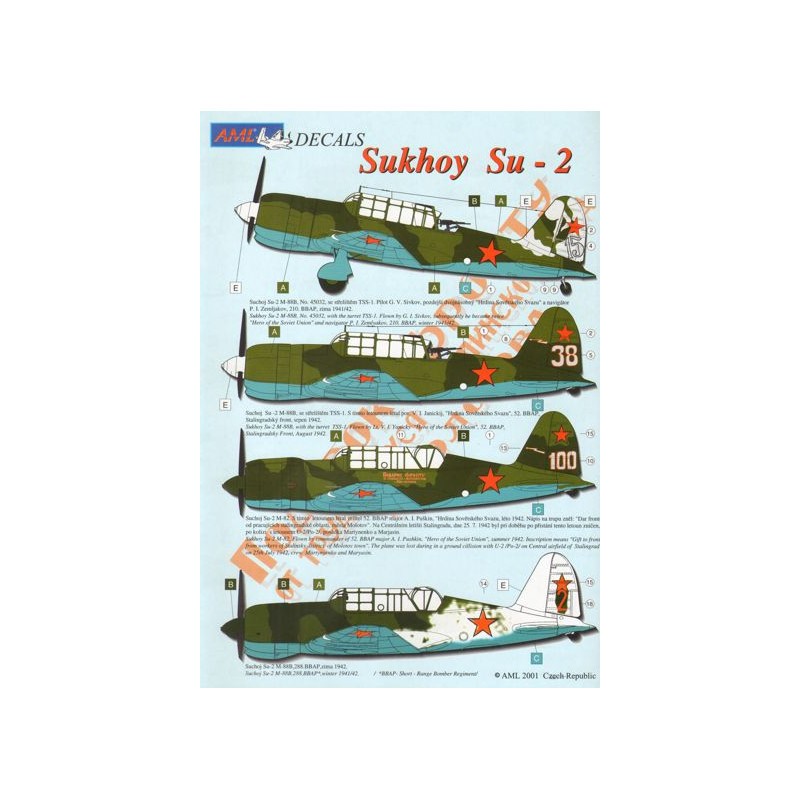 Version Sukhoi Su-2 5 de la feuille de décalcomanies (conçue pour être utilisée avec les kits Zvezda)