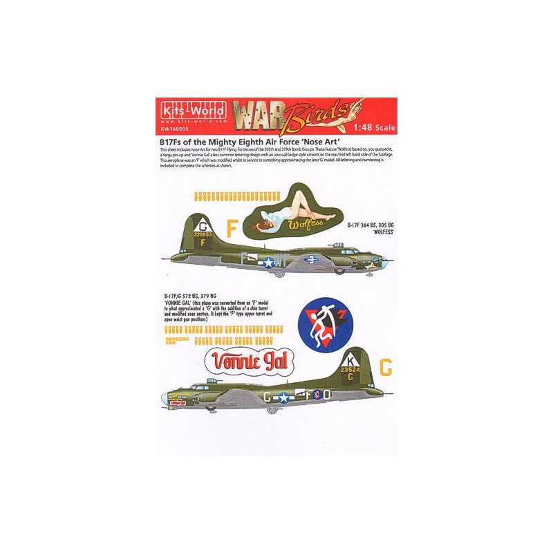 Décal Boeing B-17F Flying Fortress Mighty Eighth Air Force 'Nose Art' Pt 1 (2)