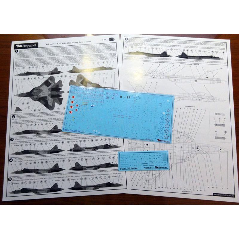 Décal Sukhoi T-50 PAKFA avec pochoirs (conçu pour être utilisé avec les kits Hobby Boss)
