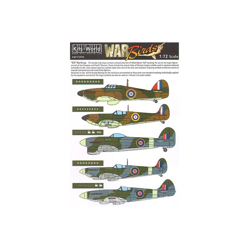 Décal Allied Kill Markings, y compris plusieurs styles de Swastikas et Hinomarus japonais