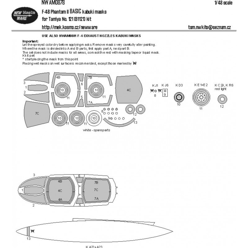 De retour en stock! Masques kabuki McDonnell F-4B Phantom II BASIC verrière d'avion, autres pièces transparentes, roues, réservo