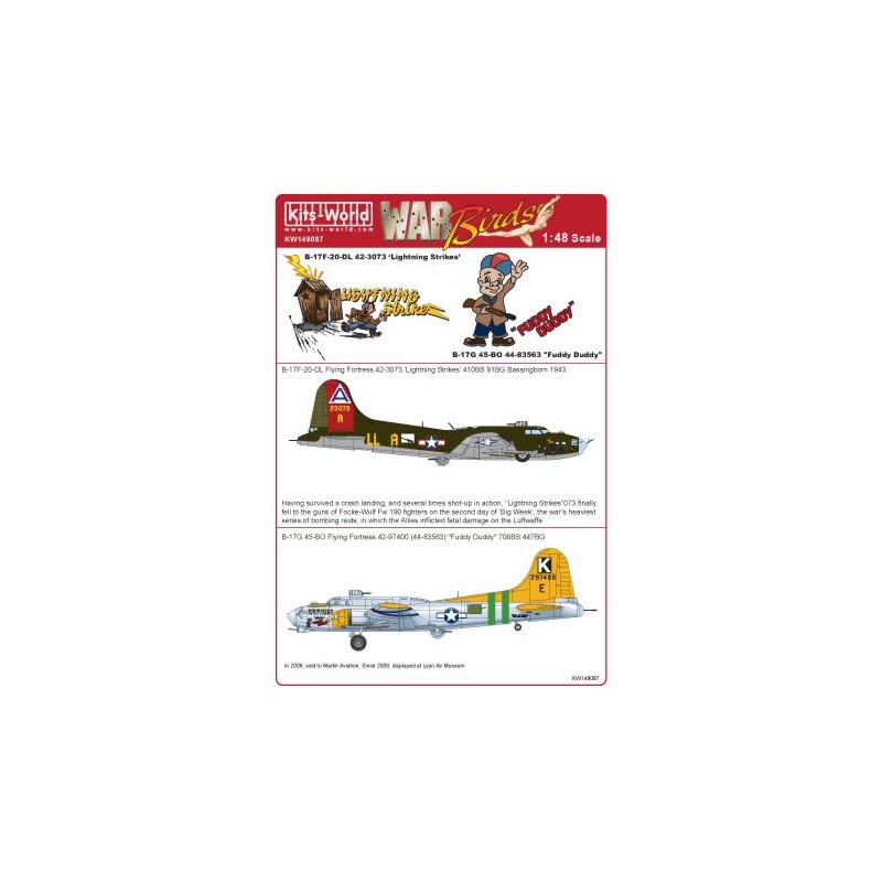 Décal Boeing B-17F-20-DL Flying Fortress 42-3073 'Lightning Strikes' 410BS 91BG - B-17G-45-BO 42-97400 (44-83563) 'Fuddy Duddy'