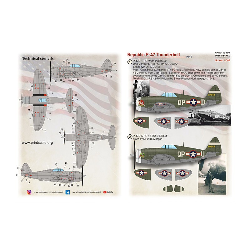 Décal République P-47D Thunderbolt Partie 3 1. Unité P-47D-1-RE 'Miss Plainfield'