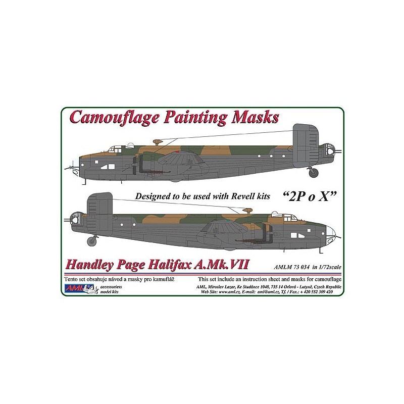 Masque de peinture à motif camouflage Handley-Page Halifax Mk.VII 2P o X (conçu pour être utilisé avec les kits Revell RV4936)[M