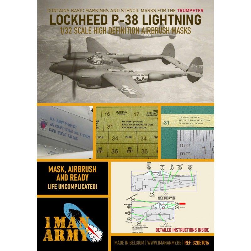 Lockheed P-38L Lightning pochoir haute définition et masques de peinture d'insignes nationaux (conçus pour être utilisés avec le