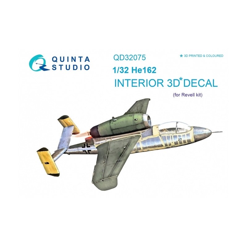 Décalcomanie Heinkel He-162 'Salamandre' Intérieur imprimé en 3D et coloré sur papier autocollant (conçu pour être utilisé avec