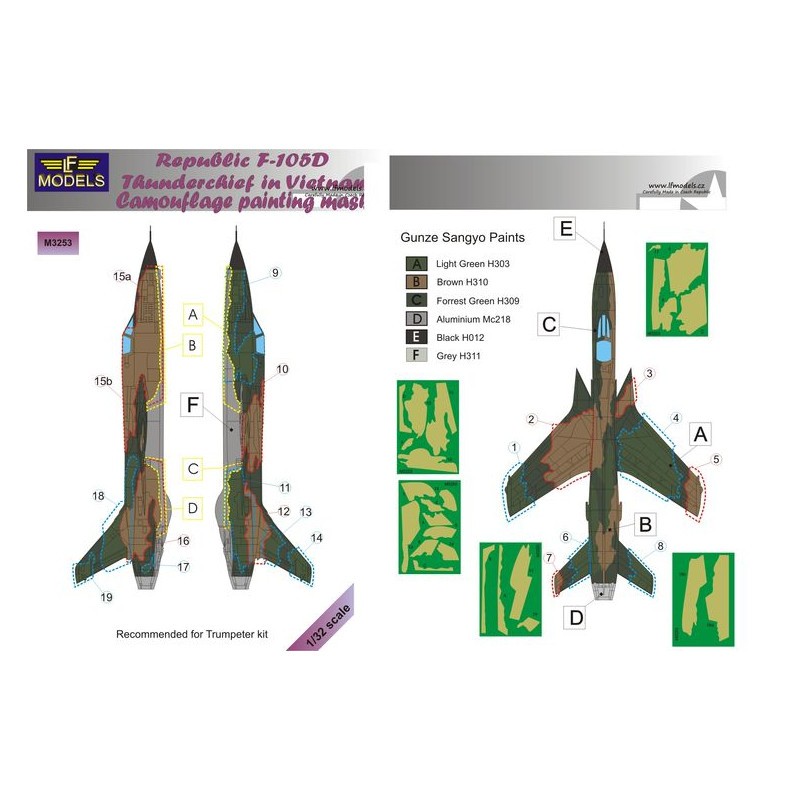 Masques de peinture à motif camouflage Republic F-105D Thunderchief (conçus pour être utilisés avec les kits Trumpeter)