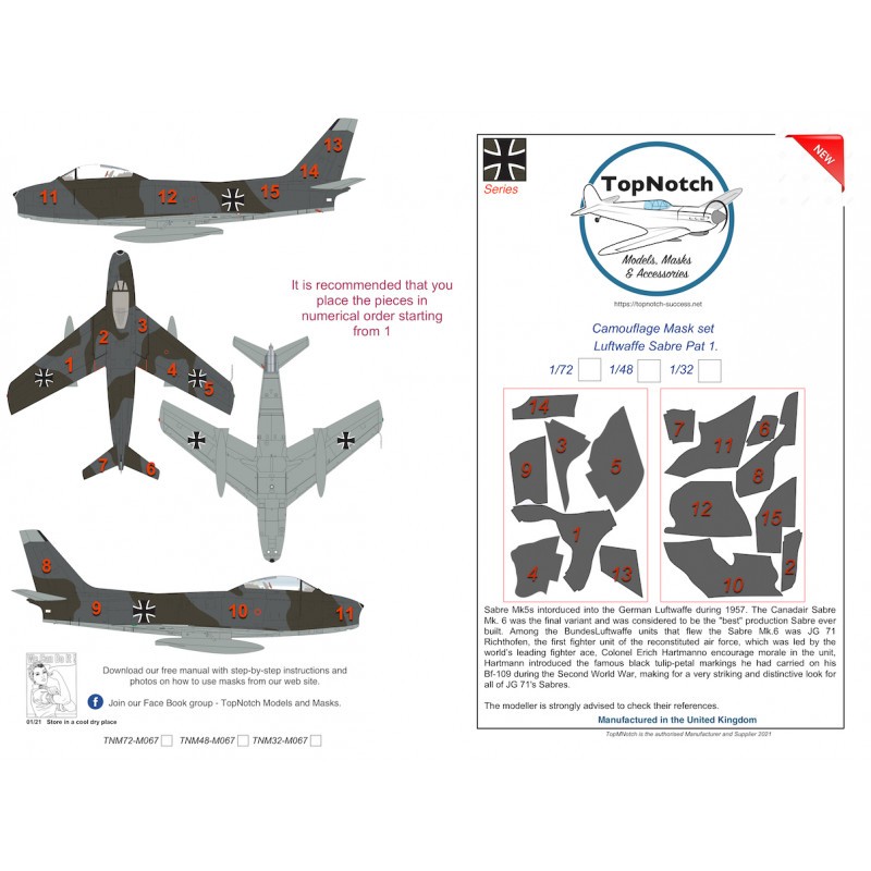 Luftwaffe North-American Saber Pattern 2 & Canadair Std masque de peinture à motif camouflage (conçu pour être utilisé avec les